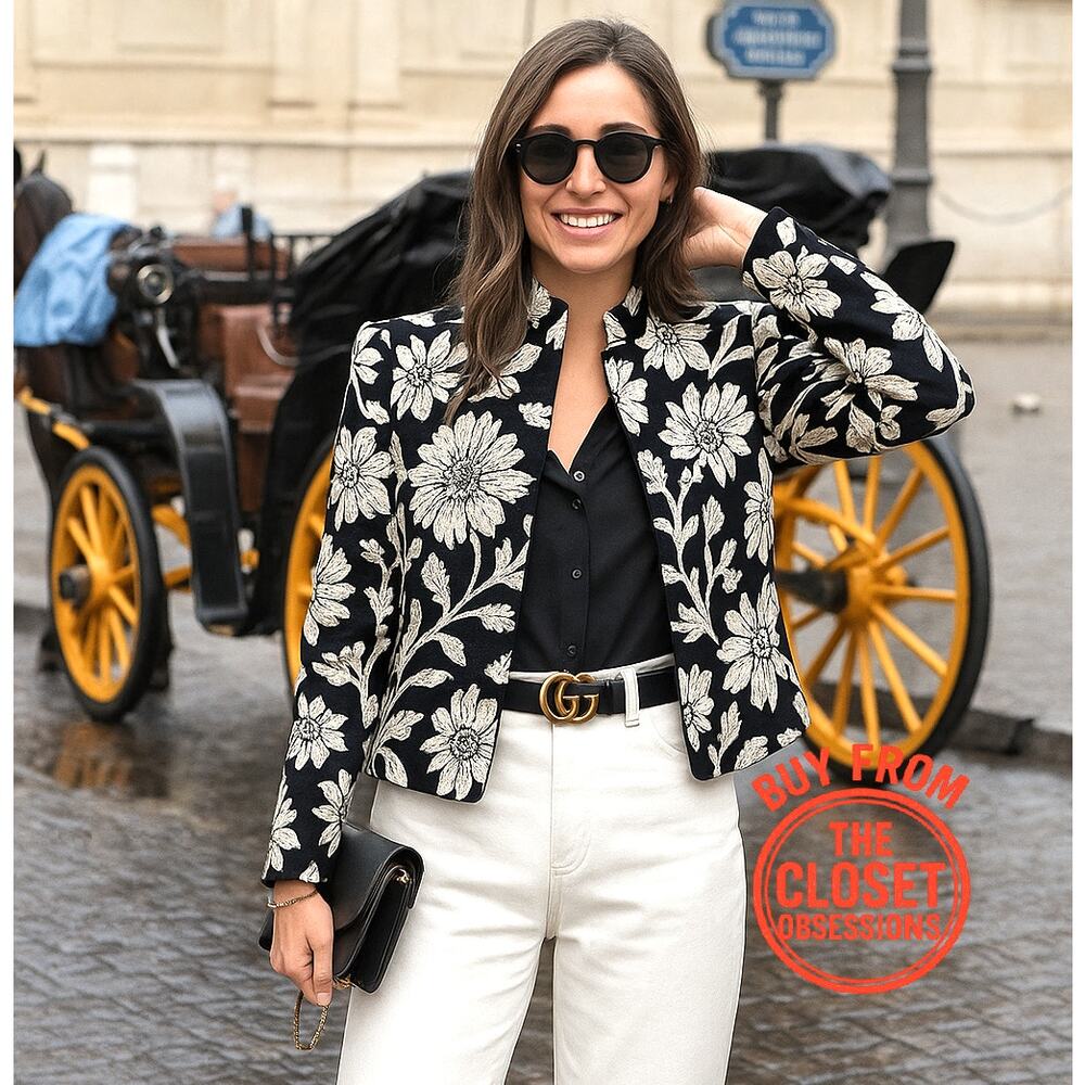 ZARA Floral Jacquard Blazer NWT | Black White Textured Jacket